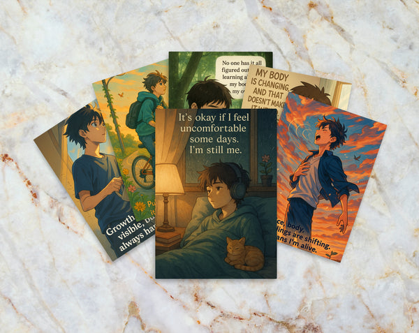 Anime Affirmation Cards for Teen Boys – Set 4 Puberty & Body Changes Printable