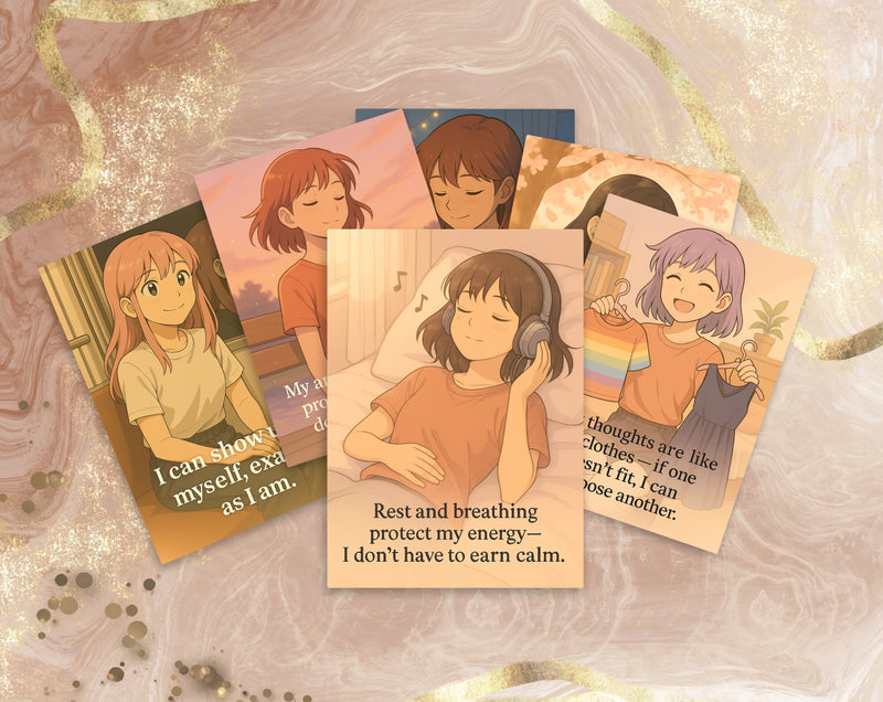 Anime Style Affirmation Cards for Teen Girls Mental Health Support | Set 3 of 6 | Printable A6 PDF PNG Files for Anxiety & Self Worth