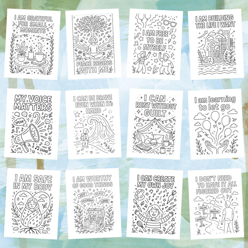 Mental Health Affirmation Coloring Pages – 40 Printable Self-Care Quotes for All Ages