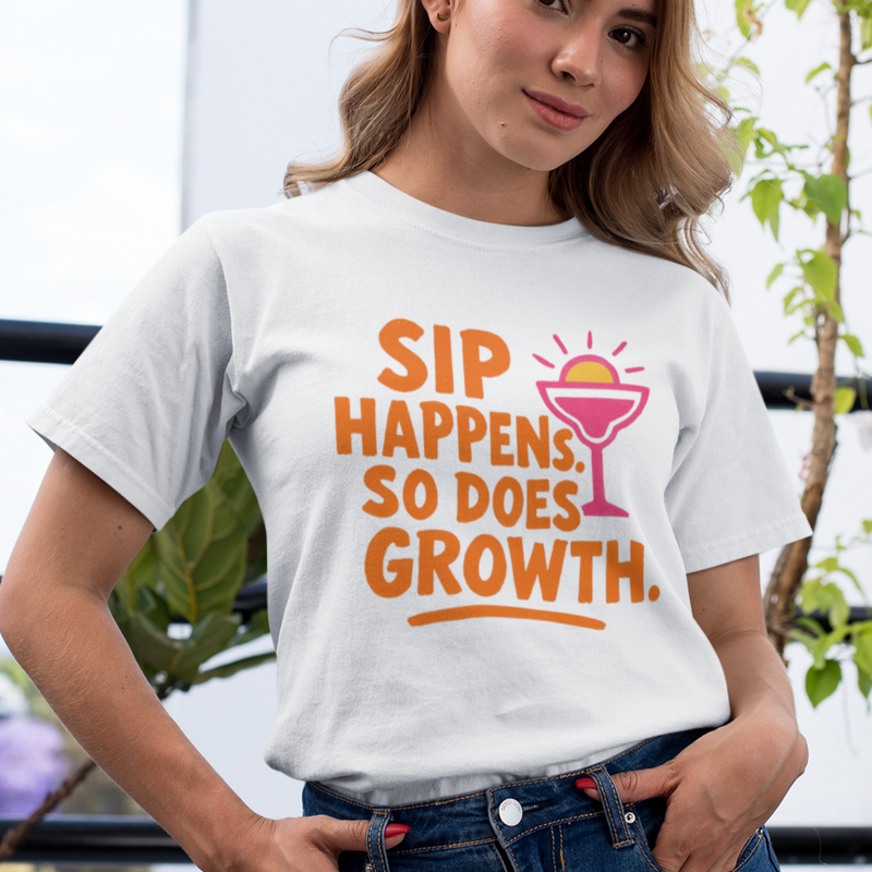 Sip Happens Unisex Heavy Cotton Tee | Funny Growth T-Shirt | Summer Vibes, Party Shirt, Gift for Friends, Positive Quote Tee
