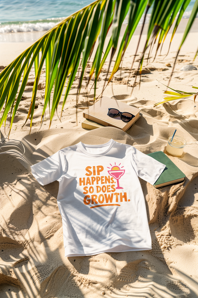 Sip Happens Unisex Heavy Cotton Tee | Funny Growth T-Shirt | Summer Vibes, Party Shirt, Gift for Friends, Positive Quote Tee
