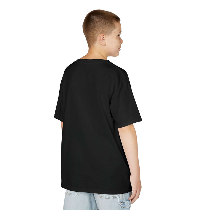Back view of a kid wearing a black cotton tee, showcasing the relaxed fit perfect for everyday wear.