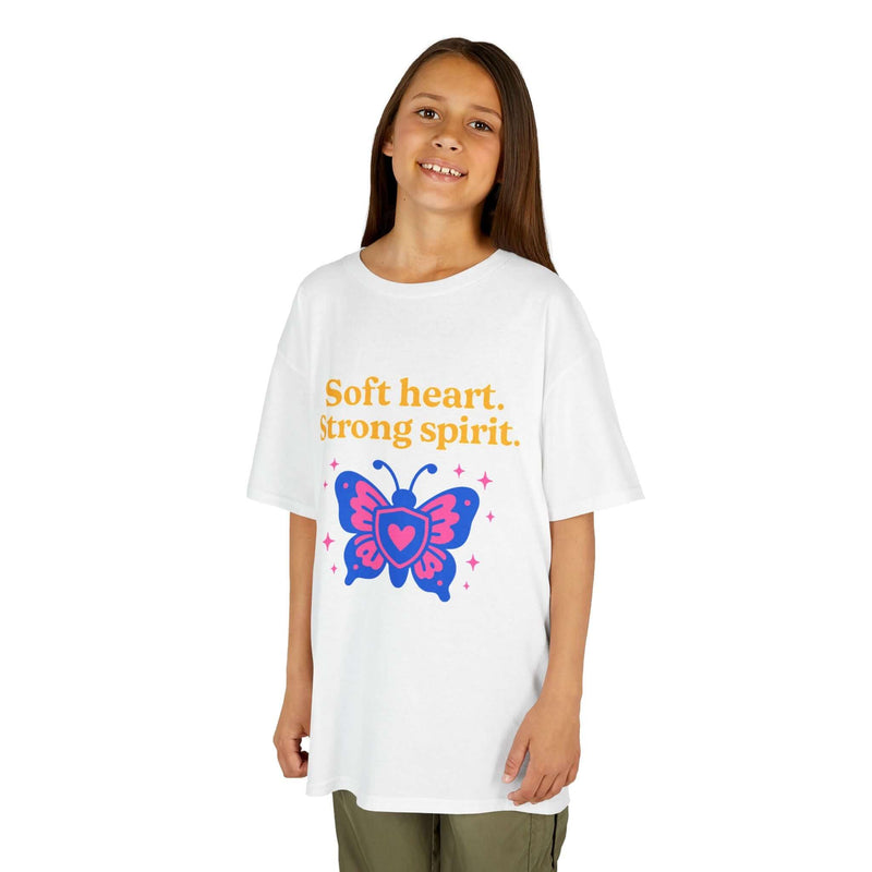 Kids Butterfly Tee: Soft Heart, Strong Spirit, Motivational Shirt