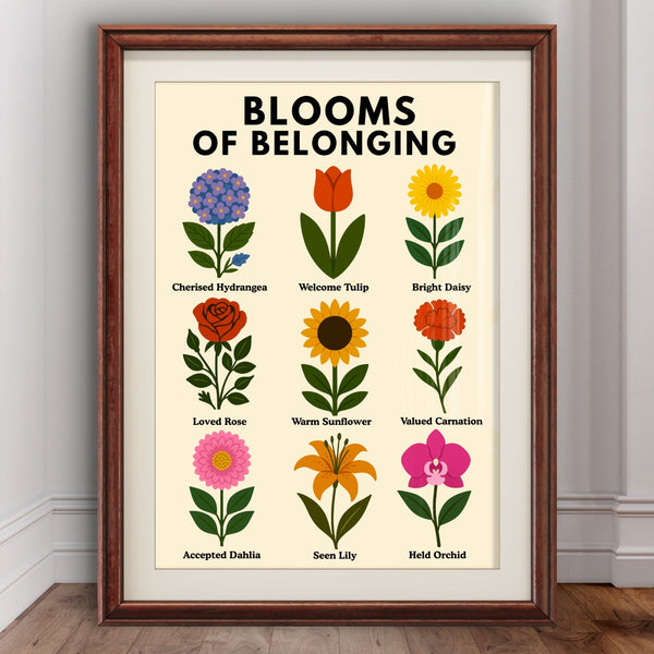 Flower Wall Art Digital Download, Mental Health Poster Printable, Blooms of Belonging Print,