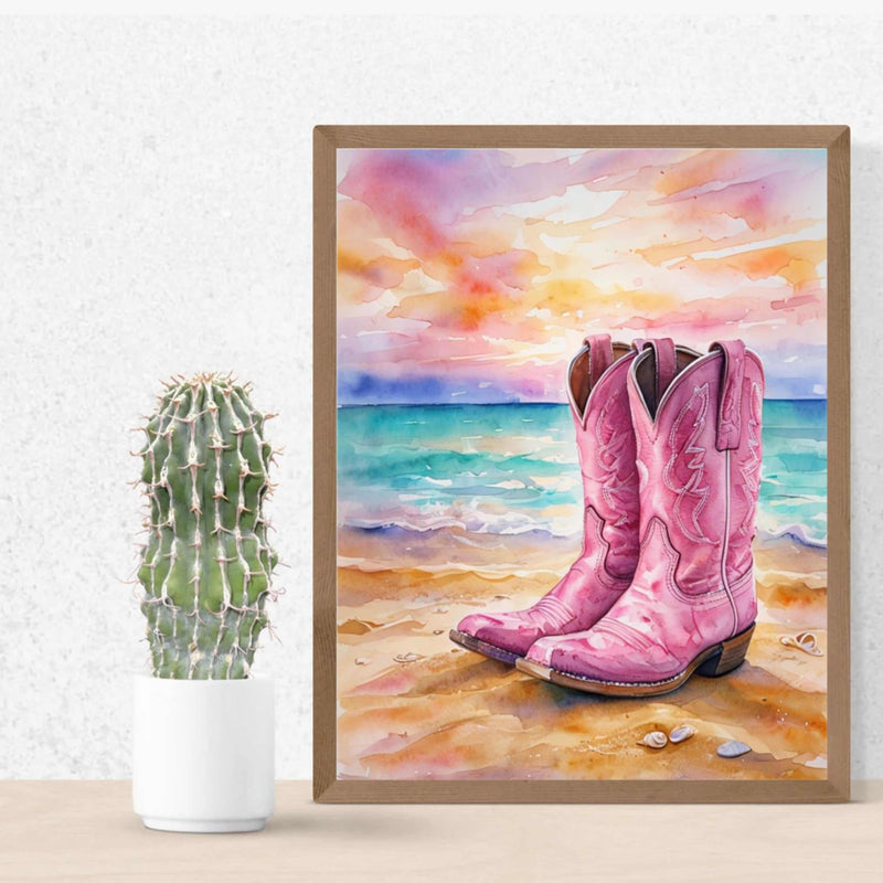 Coastal Cowgirl Boots Digital  Wall Art – Western Beach Printable