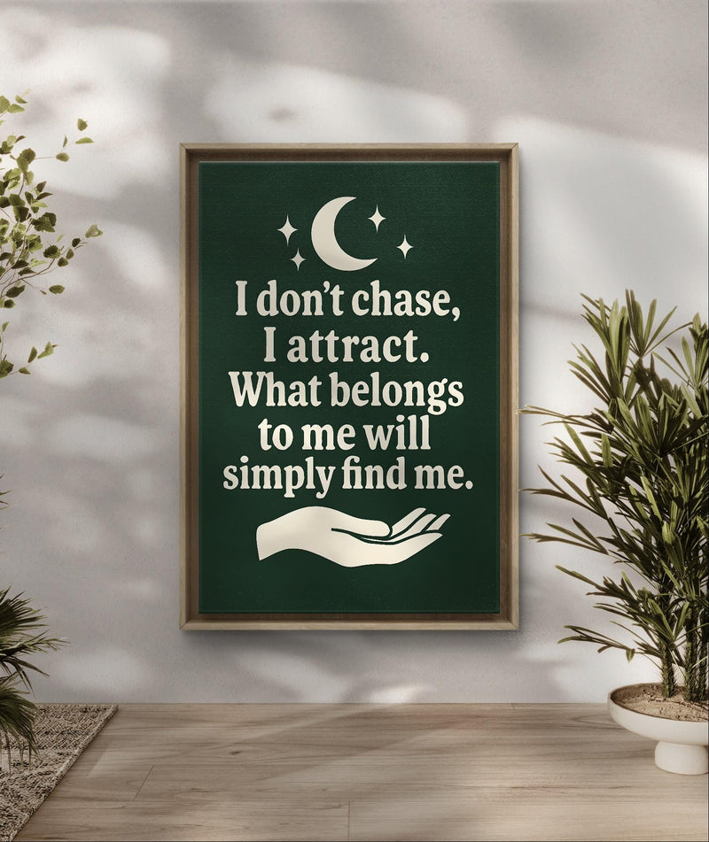 Inspirational Wall Art – Manifest Boho Printable Quote “I Don’t Chase, I Attract” for Spiritual Decor