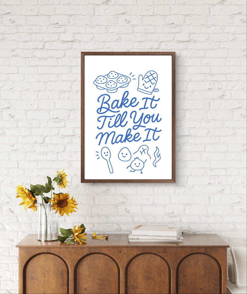 Baking Inspirational Wall Art – “Bake It Till You Make It” Funny Kitchen Quote for Instant Download