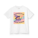 Kids Magical Kindness Tee featuring whimsical design with 'Kindness is My Magic Power' for joyful everyday wear.
