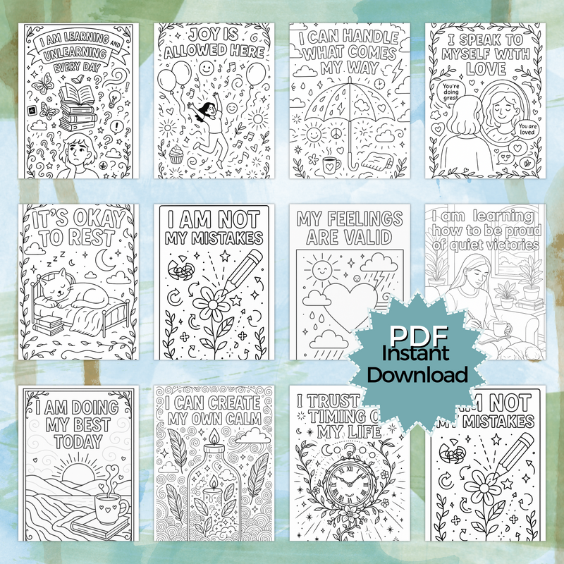 Mental Health Affirmation Coloring Pages – 40 Printable Self-Care Quotes for All Ages
