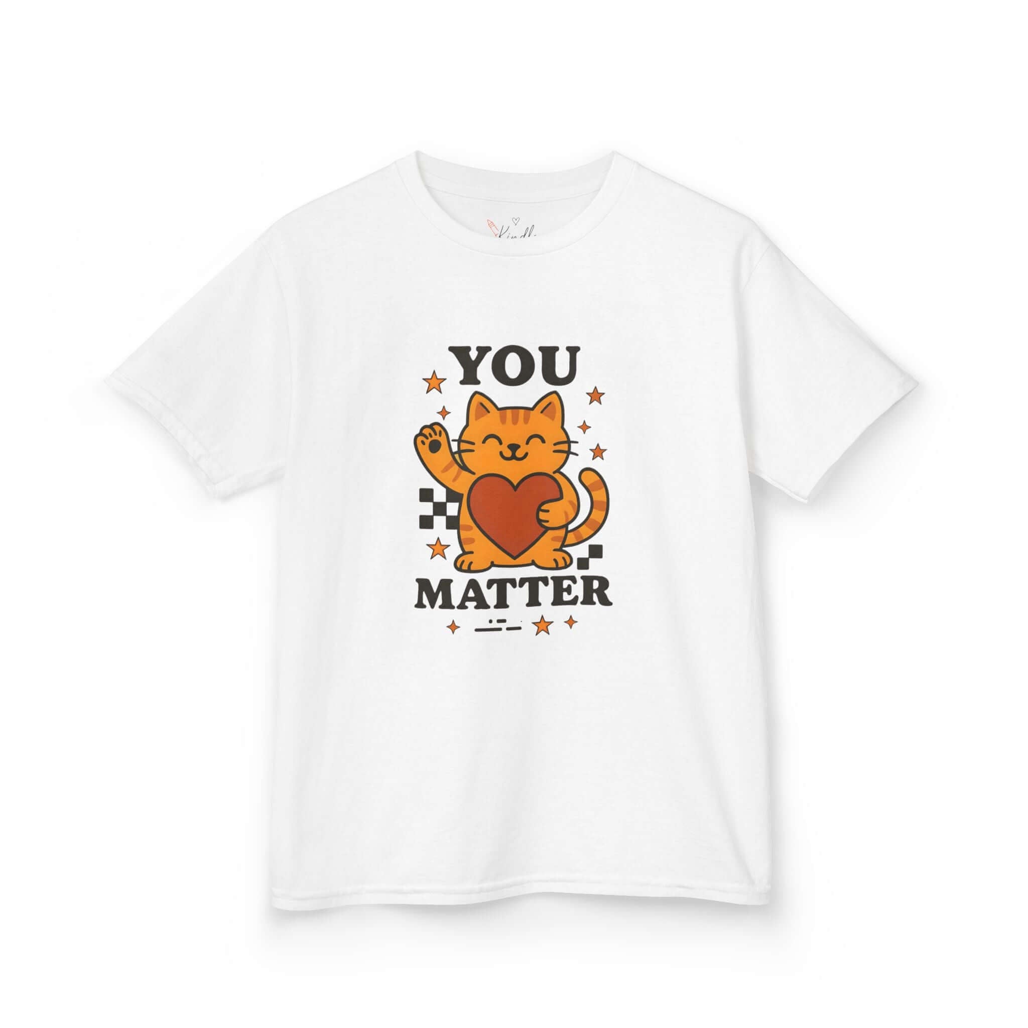 You Matter Kids Tee featuring a cartoon cat design, ideal children's gift for positivity and self-love.