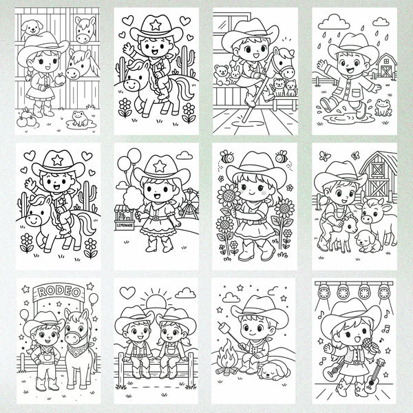 Kawaii Cowgirl & Cowboy Coloring Pages – 20 Cute Western Farm Life Printables