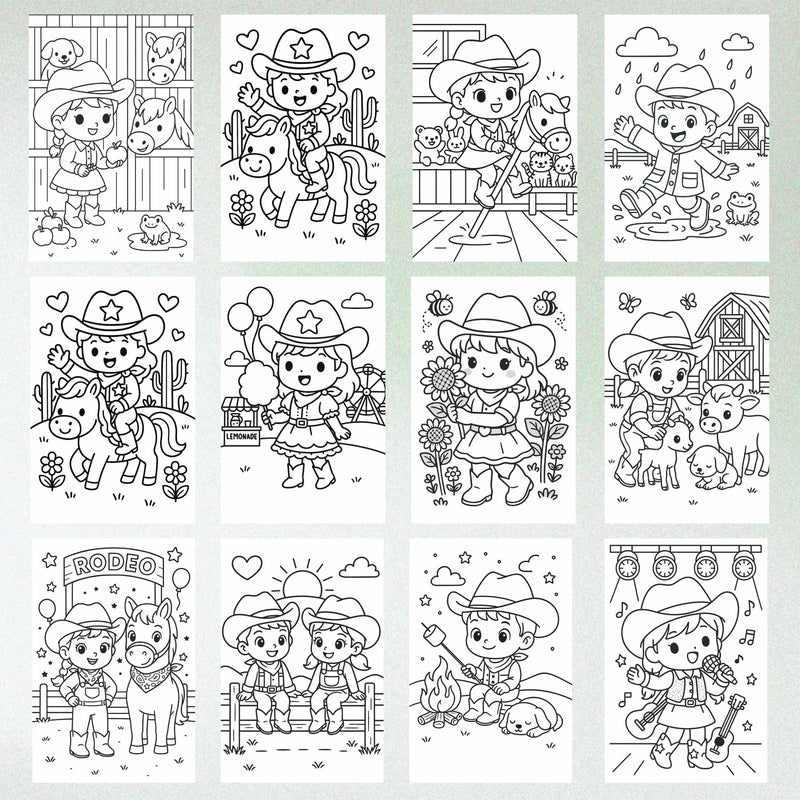 Kawaii Cowgirl & Cowboy Coloring Pages – 20 Cute Western Farm Life Printables
