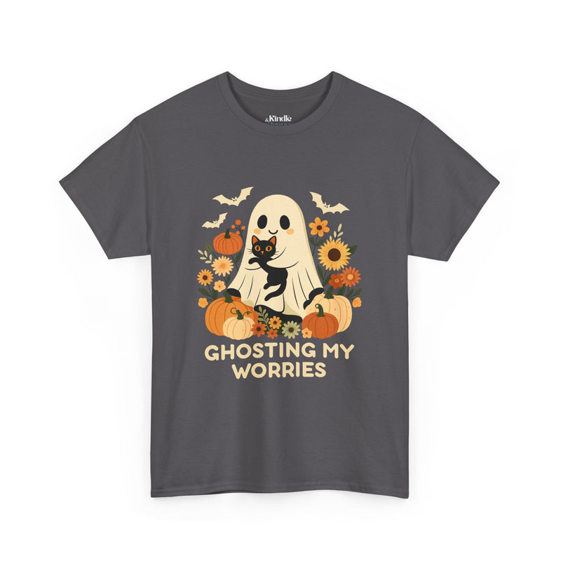 Unisex Heavy Cotton Tee - Ghosting My Worries Halloween Shirt, Spooky T-shirt