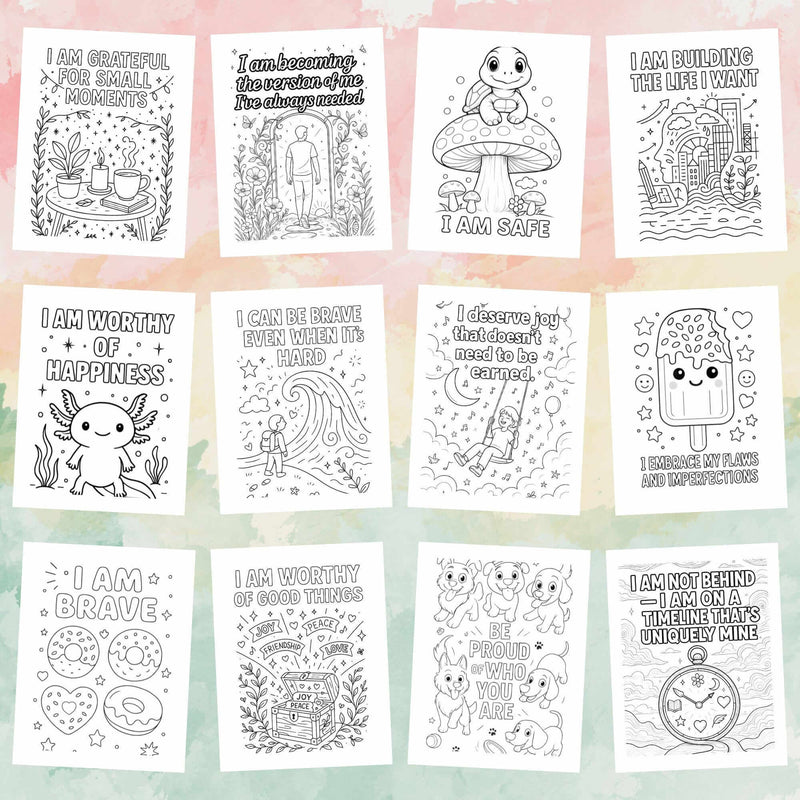100 Self-Love & Affirmation Coloring Pages – Instant Download for Anxiety Relief