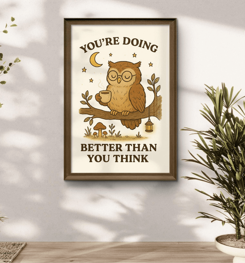Owl Inspirational Wall Art – “You’re Doing Better Than You Think” Woodland Animal Printable