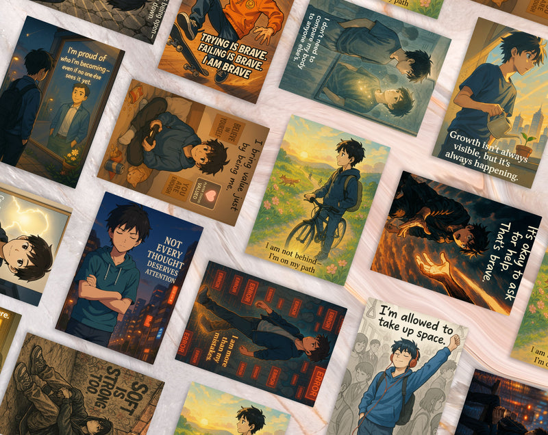 80 Anime Affirmation Cards for Teen Boys | Mental Health, Confidence, Body Image, Puberty, Bullying, Relationships & Academic Stress Set