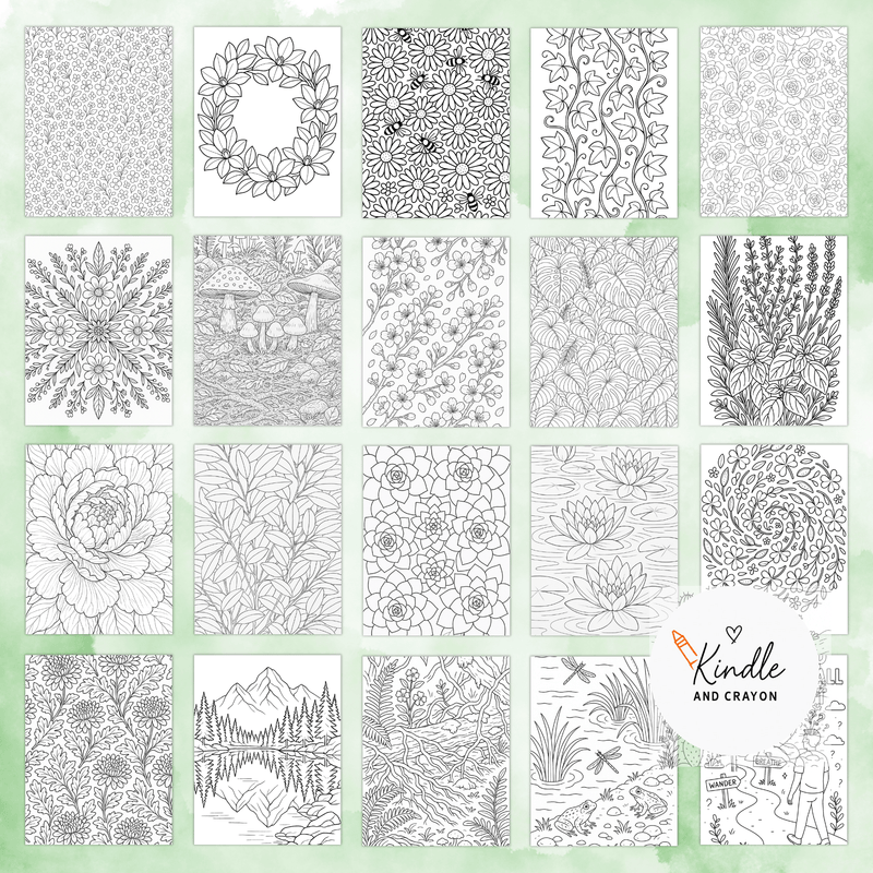 40 Botanical Coloring Pages - Printable Floral Art for Adults | Stress Relief Nature-Inspired Designs
