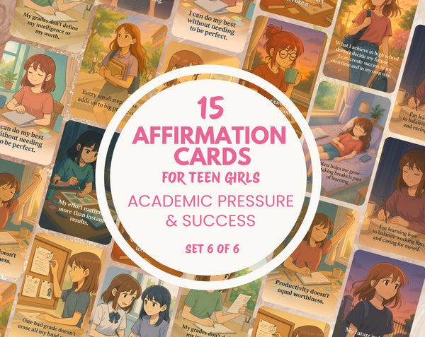 15 Academic Success Affirmation Cards for Teen Girls| Study Motivation, Self-Worth & Confidence Quotes | Set 6 of 6