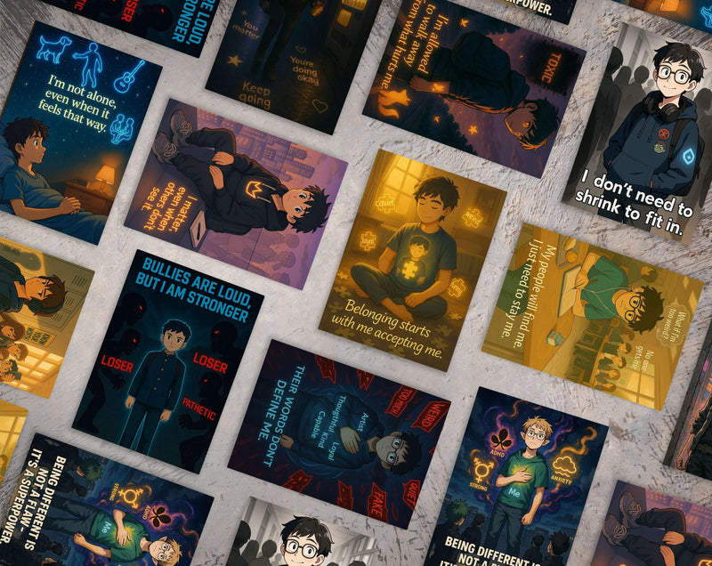 Anime Affirmation Cards for Teen Boys – Bullying & Belonging