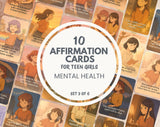 Anime Style Affirmation Cards for Teen Girls Mental Health Support | Set 3 of 6 | Printable A6 PDF PNG Files for Anxiety & Self Worth
