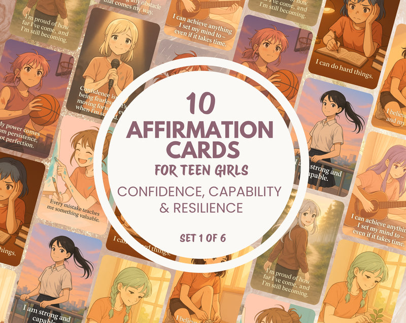 Digital Affirmation Cards for Teen Girls – A6 Printable & Mobile Friendly Positive Affirmations for Confidence, Motivation & Resilience