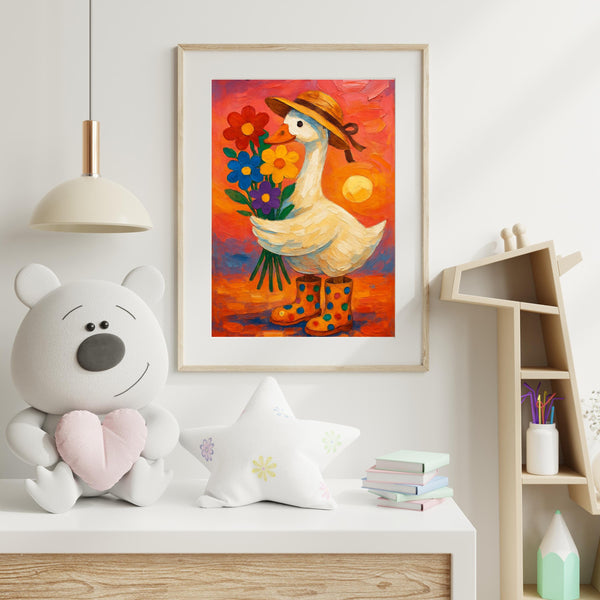 Whimsical Goose Digital  Wall Art – Colorful Farm Animal Printable for Nursery or Kids Room