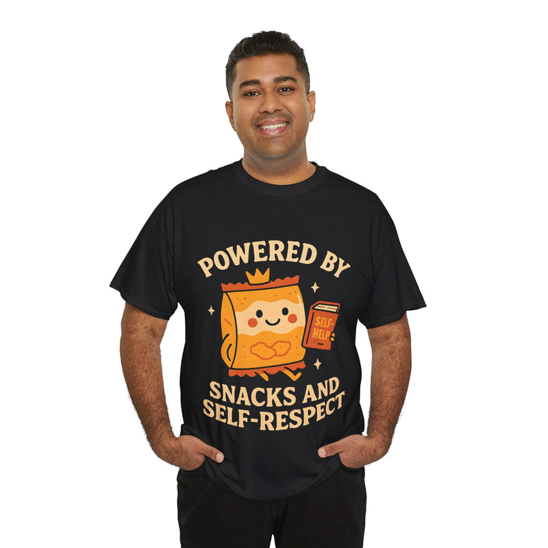 Powered by Snacks & Self-Respect” Unisex Tee – Fuel Your Day with Sass & Snacks