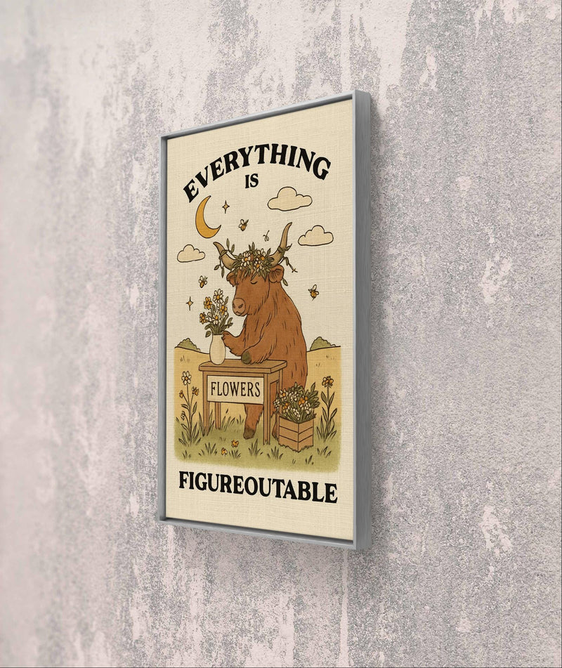 Highland Cow Inspirational Wall Art – “Everything Is Figureoutable” Motivational Poster Printable