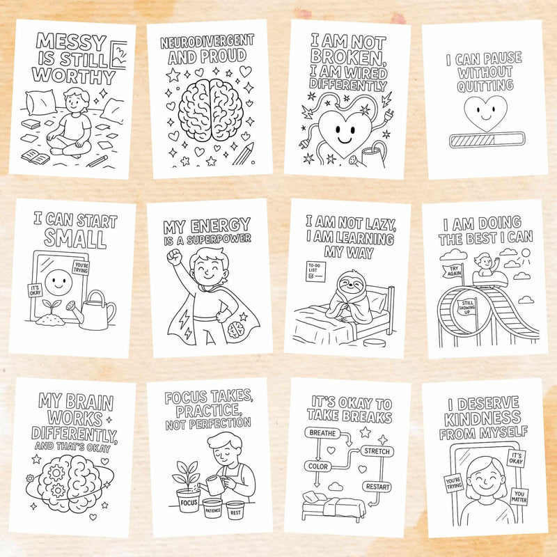 ADHD Affirmation Coloring Pages – 30 Printables for Focus & Emotional Wellness