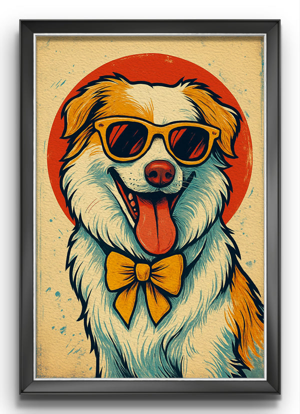 Cool Dog Wall Art | Retro Hipster Dog Digital Download | Funny Pet Portrait Print | Vintage Style Art for Dog Lovers | JPG + PNG Multiple Sizes