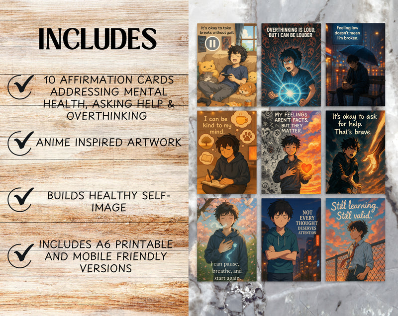 Anime Affirmation Cards for Teen Boys – Printable Mental Health & Confidence Booster