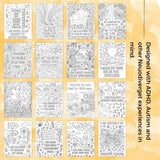 Neurodivergent coloring book pages featuring affirmations for mindfulness and empowerment.
