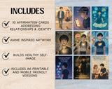 Anime Affirmation Cards for Teen Boys – Relationships & Identity - Printable Mental Health & Self-Esteem Support