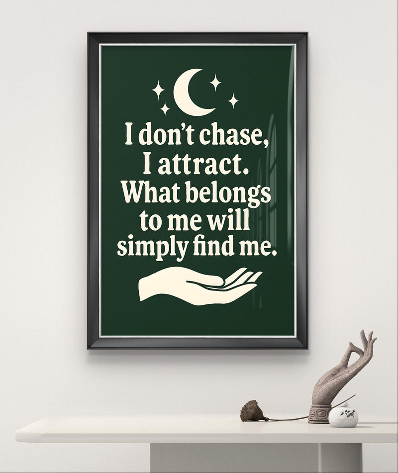 Inspirational Wall Art – Manifest Boho Printable Quote “I Don’t Chase, I Attract” for Spiritual Decor