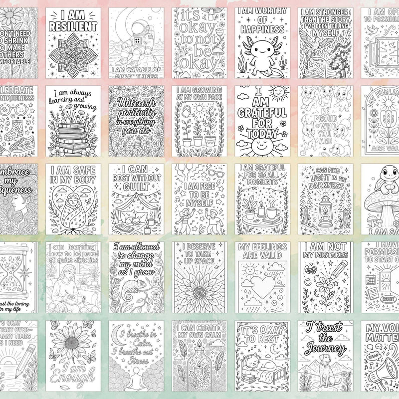 100 Self-Love & Affirmation Coloring Pages – Instant Download for Anxiety Relief