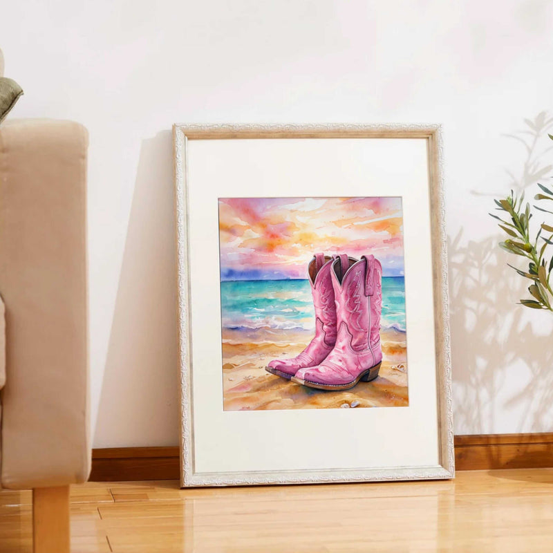 Coastal Cowgirl Boots Digital  Wall Art – Western Beach Printable