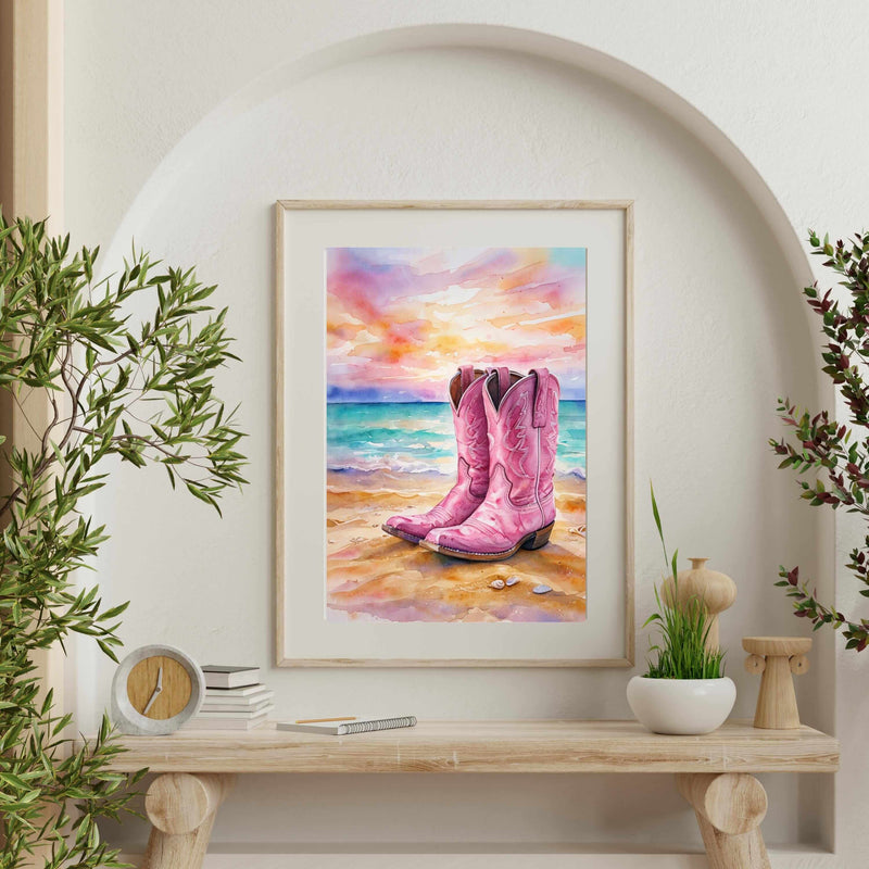 Coastal Cowgirl Boots Digital  Wall Art – Western Beach Printable