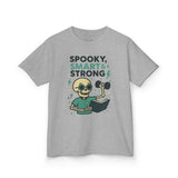 Spooky Smart & Strong Kids Tee featuring a playful skeleton design, perfect for Halloween and casual wear.