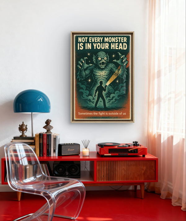 Not Every Monster Is in Your Head Retro Wall Art Print – Mental Health Poster, Vintage Horror Style Printable