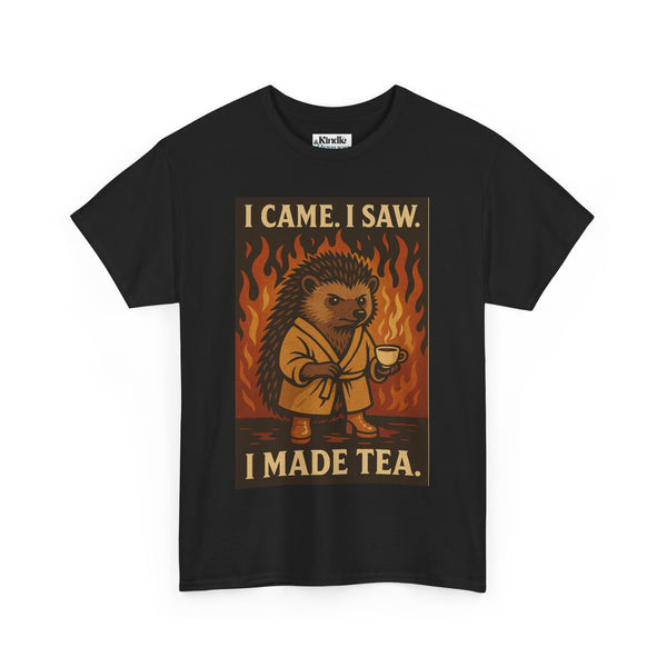 Cozy Hedgehog Tea Tee, Funny T-Shirt, Gift for Tea Lovers, Unisex Apparel, Casual Wear, Animal Lover Shirt