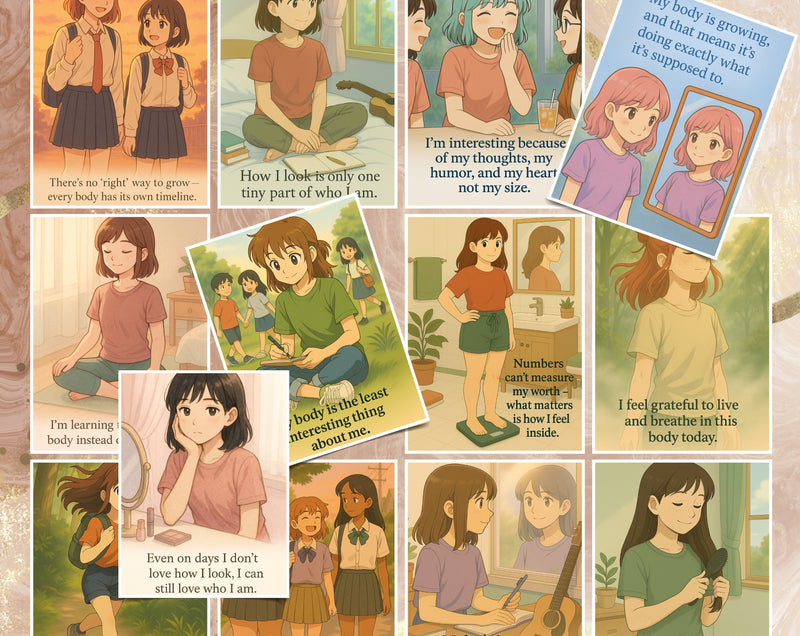20 Positive Body Image Affirmations for Teen Girls | Printable Self-Esteem Cards | Body Confidence, Teen Mental Health | Set 4 of 6