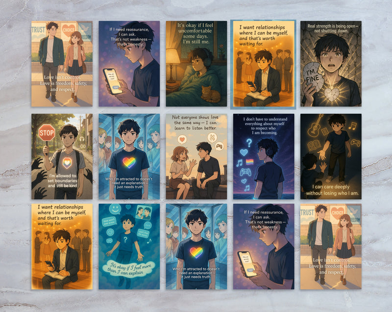 Anime Affirmation Cards for Teen Boys – Relationships & Identity - Printable Mental Health & Self-Esteem Support
