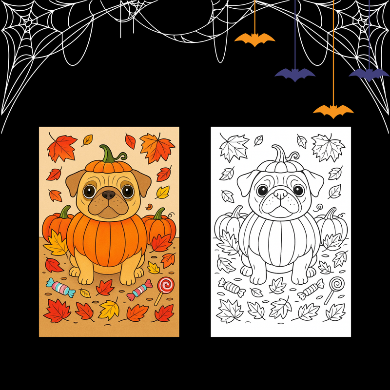 Halloween Dog Coloring Pages - 20 Printable Dog Breeds in Costumes + Bonus Design Page - Instant Download PDF