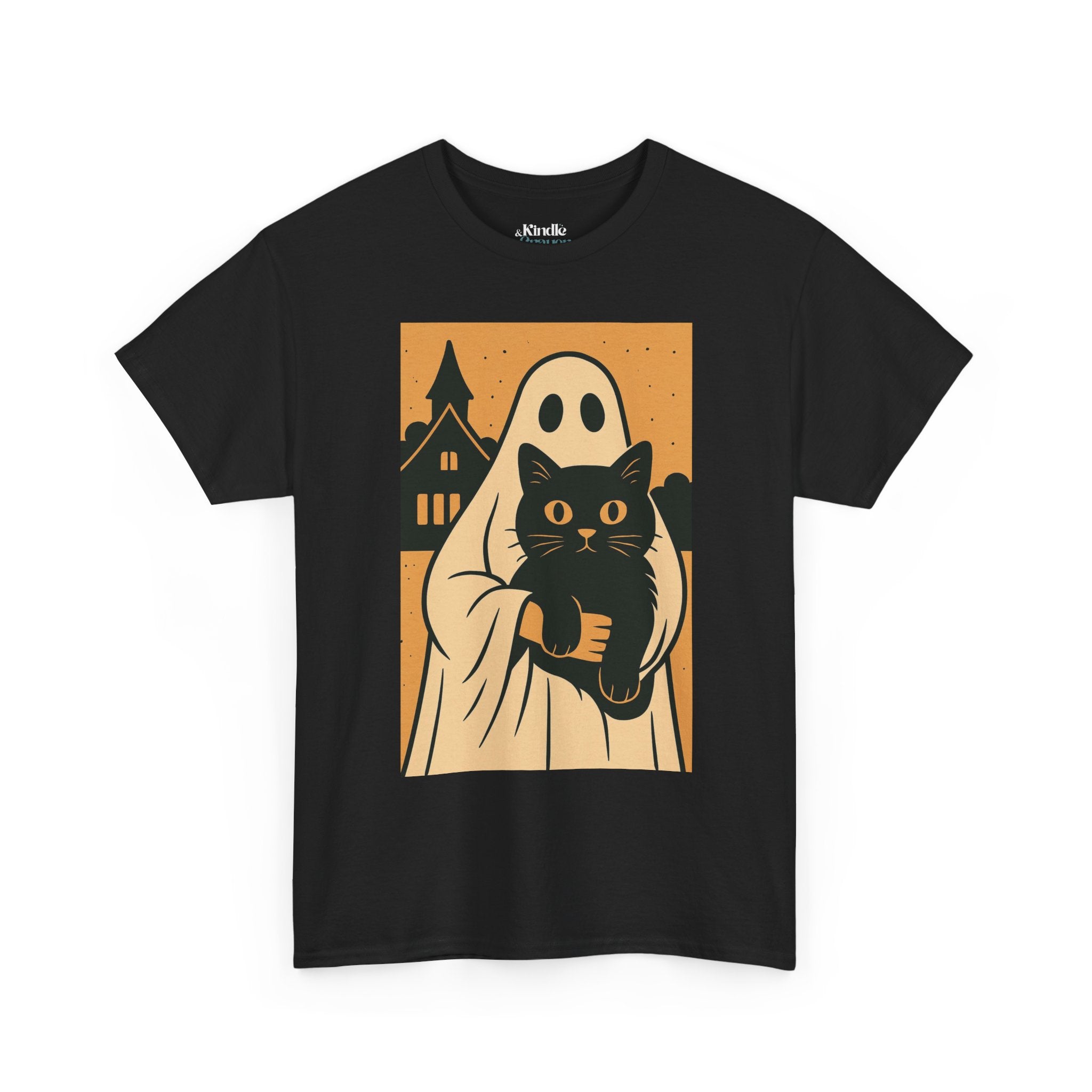Halloween Cat Ghost Tee, Spooky Unisex Graphic T-Shirt, Feline Spooky Shirt, Cat Lover Gift