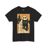 Halloween Cat Ghost Tee, Spooky Unisex Graphic T-Shirt, Feline Spooky Shirt, Cat Lover Gift