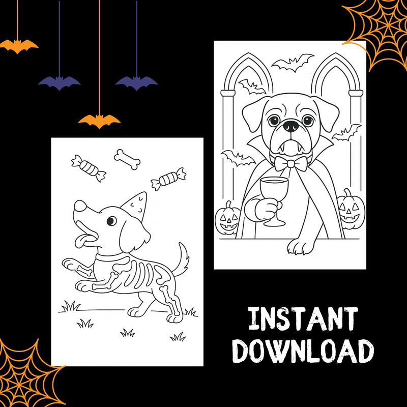 Halloween Dog Coloring Pages - 20 Printable Dog Breeds in Costumes + Bonus Design Page - Instant Download PDF