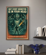 Not Every Monster Is in Your Head Retro Wall Art Print – Mental Health Poster, Vintage Horror Style Printable