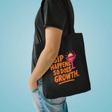 Stylish Sip Happens Growth Tote Bag on a person, perfect for beach, grocery, and eco-friendly use.