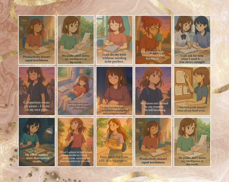 15 Academic Success Affirmation Cards for Teen Girls| Study Motivation, Self-Worth & Confidence Quotes | Set 6 of 6