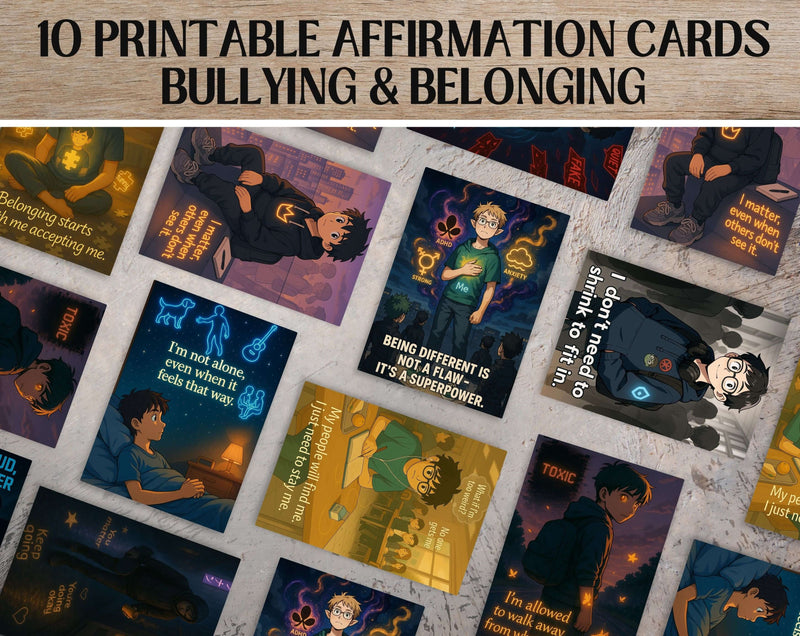 Anime Affirmation Cards for Teen Boys – Bullying & Belonging